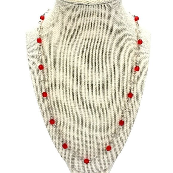 Silver Whimsical Acrylic Glass Red Fashion Necklace - Picture 3 of 8
